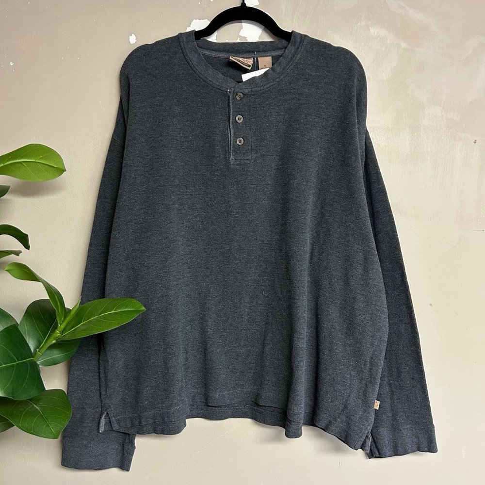 Vintage 90s Northeast Outfitters Grey Waffle Knit Thermal Henley Shirt Mens XL